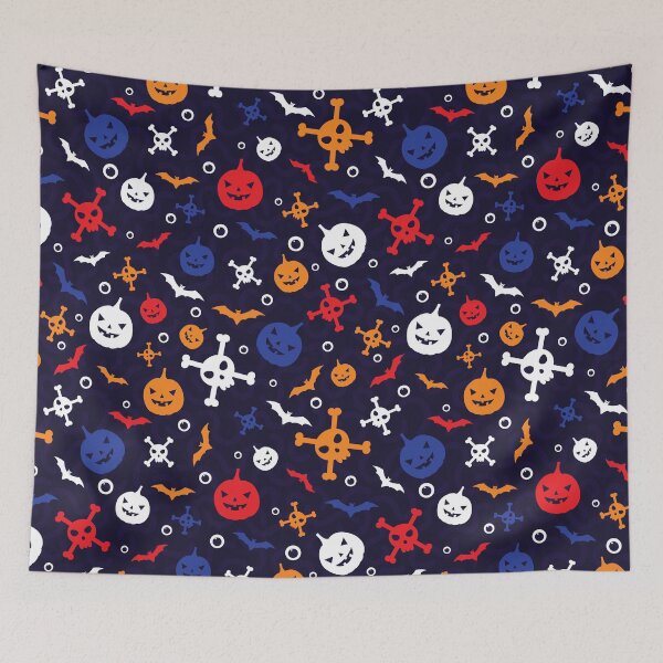 Item preview, Colorful Retro Halloween Pattern with Jack O Lanterns Skulls & Bats designed and sold by mrhighsky.