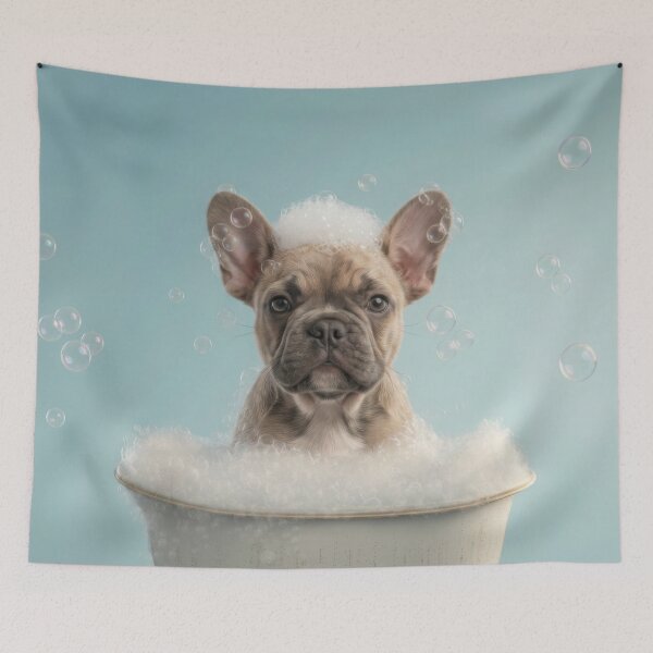Item preview, Baby French Bulldog Bubble Bath Cute Nursery Bathroom Art designed and sold by LazyOwlStore.