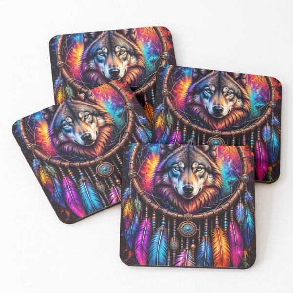 Item preview, Cosmic Wolf Dreamcatcher Vibrant Neon Native Indian Art designed and sold by AgnesB77.