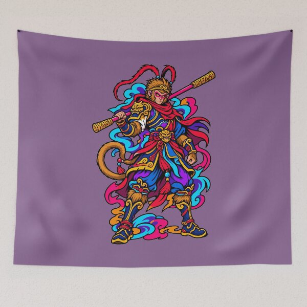 Item preview, Monkey King Sun Wukong Mythological Cyberpunk Neon Warrior designed and sold by KungPowUnicorn.