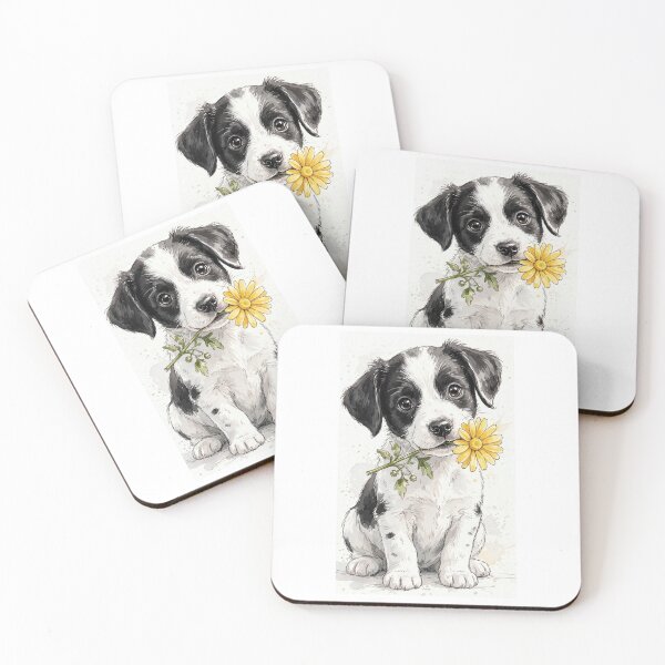 Item preview, Black and white puppy holding a flower designed and sold by carlsmart1.
