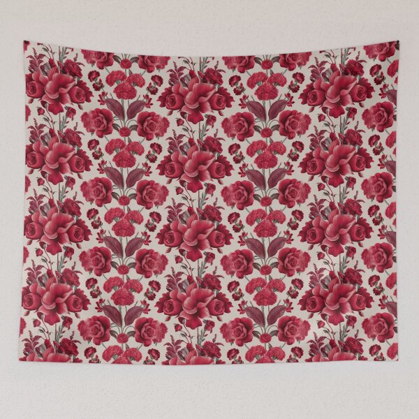 Item preview, Richly detailed floral pattern adorned with elegant red roses and vibrant blooms, creating a stunning visual tapestry of nature's beauty designed and sold by MiraCleAI.