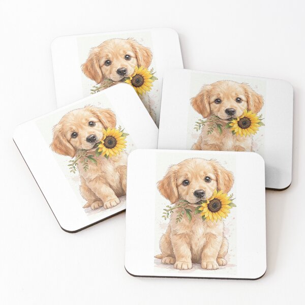 Item preview, Golden retriever puppy holding a sunflower designed and sold by carlsmart1.
