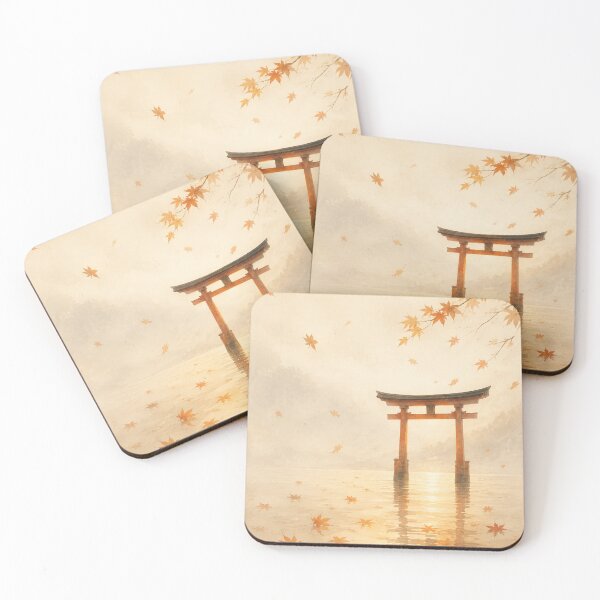 Item preview, Torii in Golden Autumn Water Poster | Japanese Autumn Shrine Wall Art designed and sold by LuminaKage.