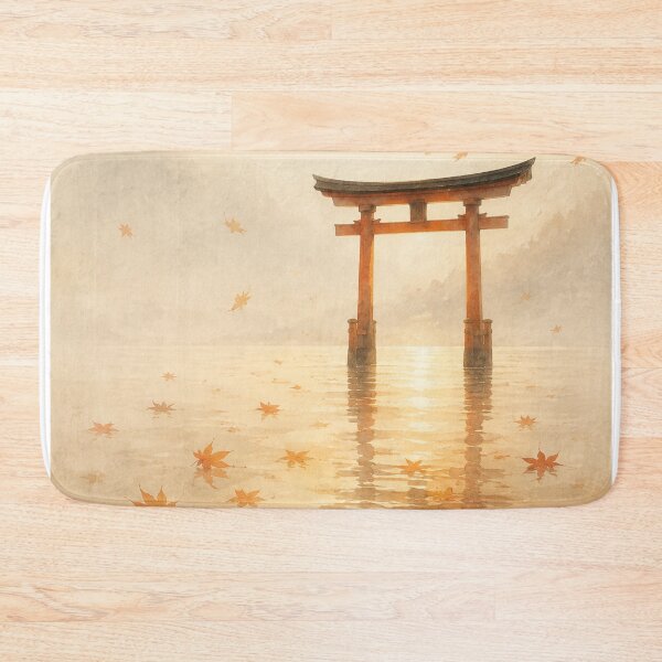 Item preview, Torii in Golden Autumn Water Poster | Japanese Autumn Shrine Wall Art designed and sold by LuminaKage.