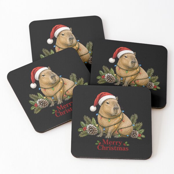 Item preview, Capybara Christmas – Merry Christmas Capybara with Santa Hat & Christmas Lights designed and sold by SVALANART.