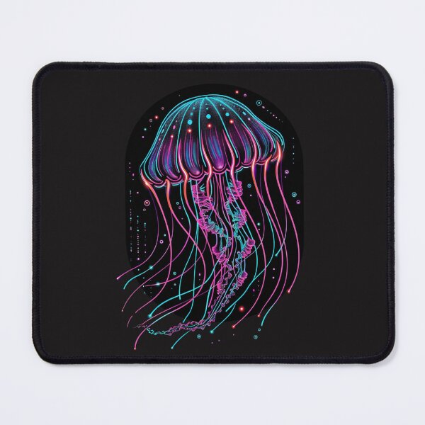 Item preview, neon jellyfish with glowing quantum trails designed and sold by RetroWaveArtCo.