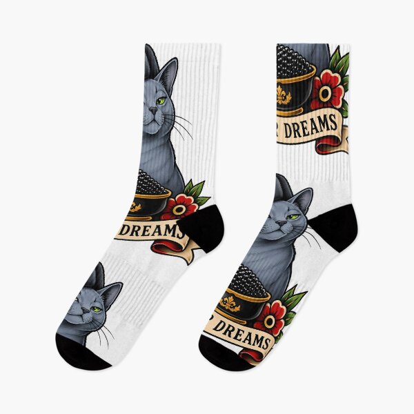 Item preview, Russian Blue Catviar Dreams Vintage Tattoo Art designed and sold by Old's Cool Cat Studio.