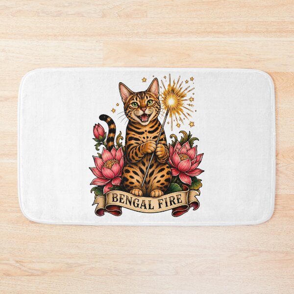 Item preview, Bengal Fire Cat with Sparkler Tattoo Art designed and sold by Old's Cool Cat Studio.