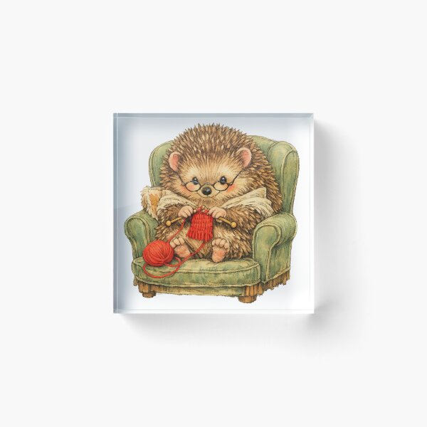 Item preview, Cozy Hedgehog Knitting Vintage Storybook Aesthetic Sticker designed and sold by SeanTee.