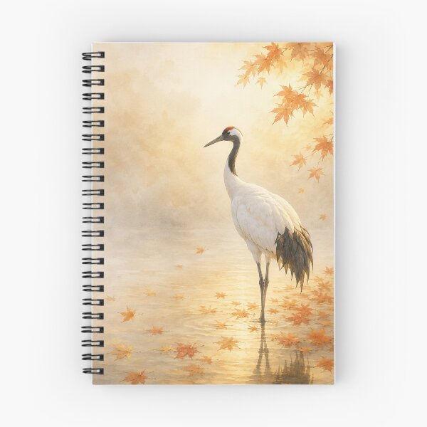 Item preview, Crane in Amber Maple Mist Poster | Japanese Autumn Crane Wall Art designed and sold by LuminaKage.