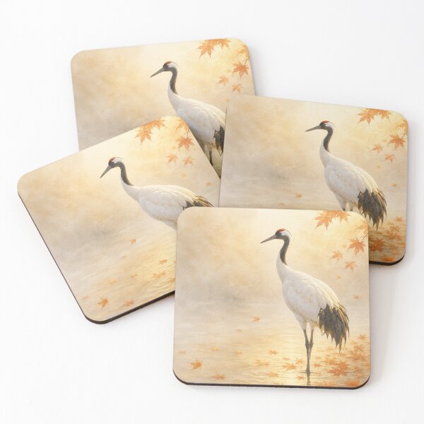 Item preview, Crane in Amber Maple Mist Poster | Japanese Autumn Crane Wall Art designed and sold by LuminaKage.