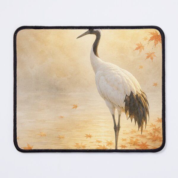 Item preview, Crane in Amber Maple Mist Poster | Japanese Autumn Crane Wall Art designed and sold by LuminaKage.