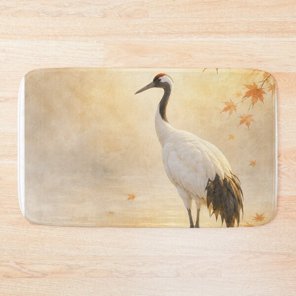 Item preview, Crane in Amber Maple Mist Poster | Japanese Autumn Crane Wall Art designed and sold by LuminaKage.