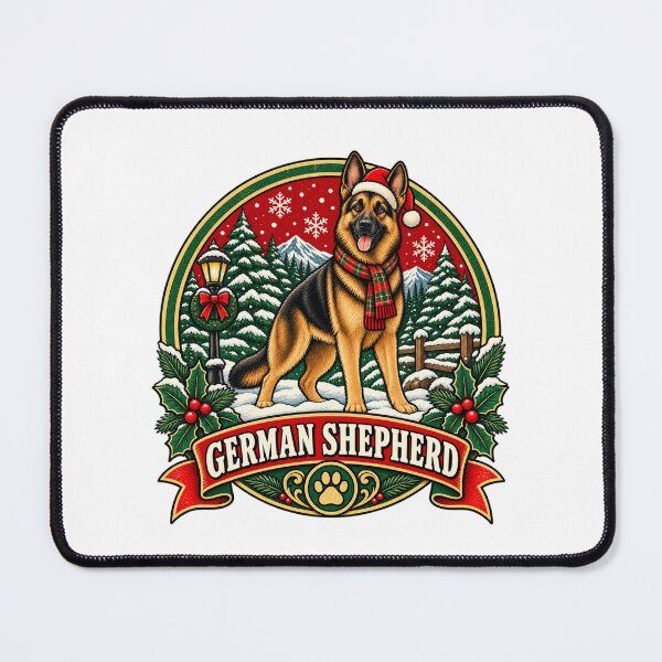 Item preview, German Shepherd Christmas Shirt – Retro Santa Hat Snow Badge Design designed and sold by Globalcitytees.