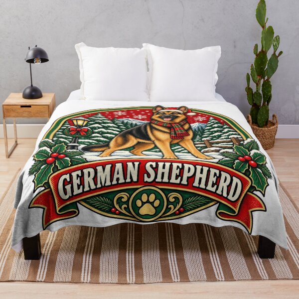 Item preview, German Shepherd Christmas Shirt – Retro Santa Hat Snow Badge Design designed and sold by Globalcitytees.