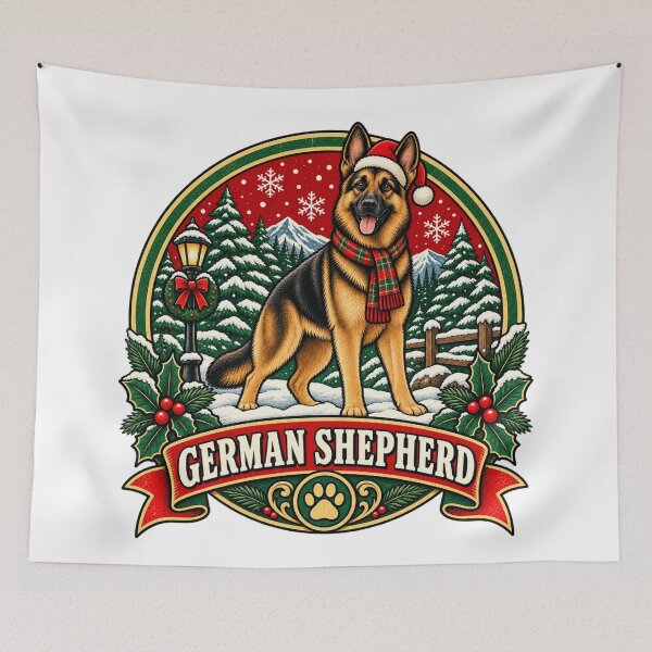 Item preview, German Shepherd Christmas Shirt – Retro Santa Hat Snow Badge Design designed and sold by Globalcitytees.