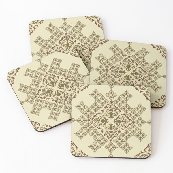 Item preview, Traditional Thai Ornamental Floral Pattern in Gold and Brown on Cream Background designed and sold by ChaReePat.