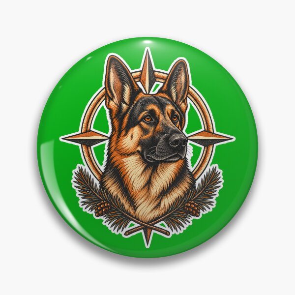 Item preview, German Shepherd Trail Guardian with Compass and Pine – Vintage Linocut Dog Art designed and sold by Jaani-T.