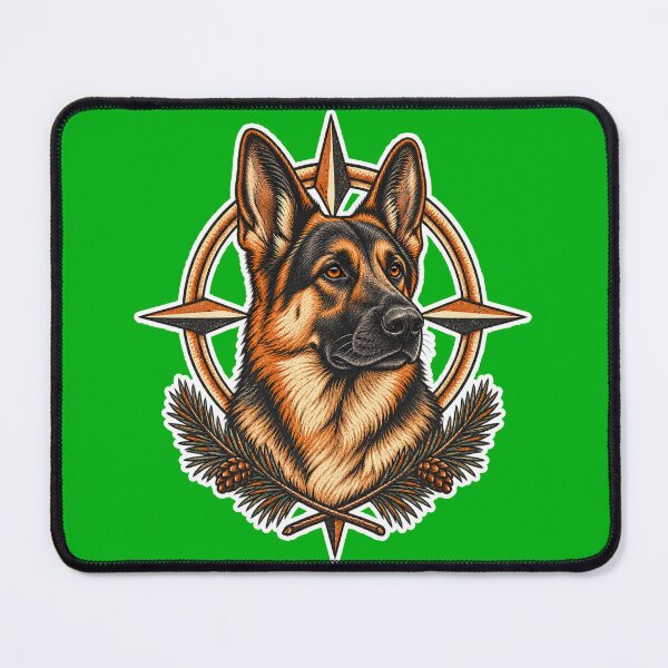 Item preview, German Shepherd Trail Guardian with Compass and Pine – Vintage Linocut Dog Art designed and sold by Jaani-T.