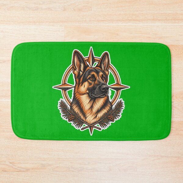 Item preview, German Shepherd Trail Guardian with Compass and Pine – Vintage Linocut Dog Art designed and sold by Jaani-T.