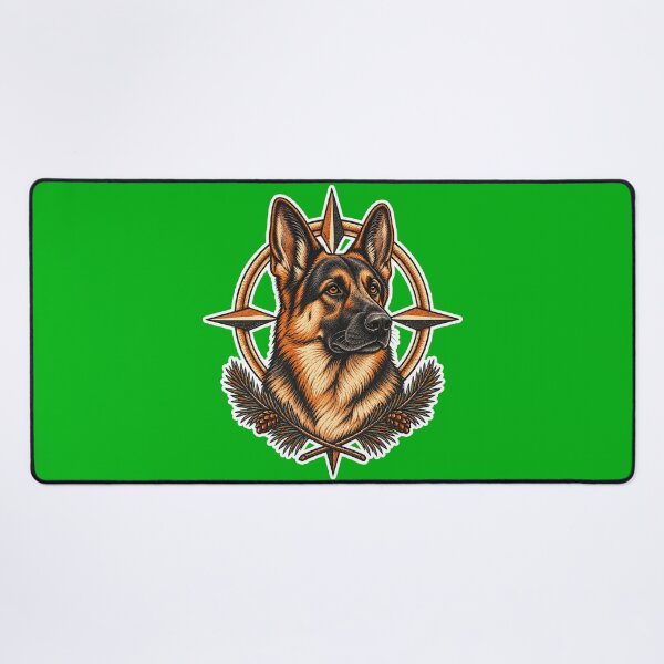 Item preview, German Shepherd Trail Guardian with Compass and Pine – Vintage Linocut Dog Art designed and sold by Jaani-T.