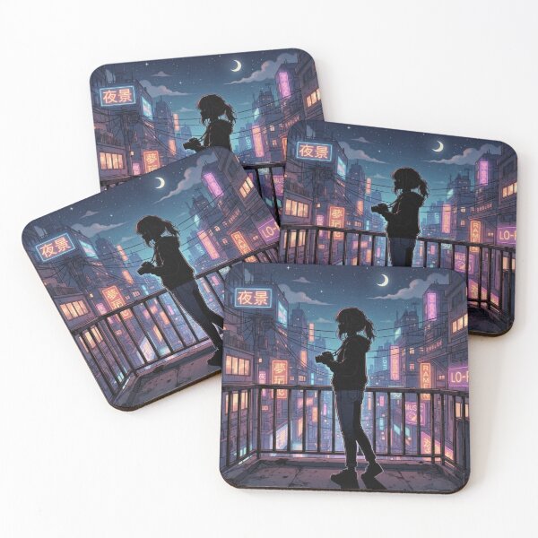 Item preview, Lo-Fi Neon Tokyo Night – Aesthetic Anime Girl Silhouette designed and sold by everyone cloth house.
