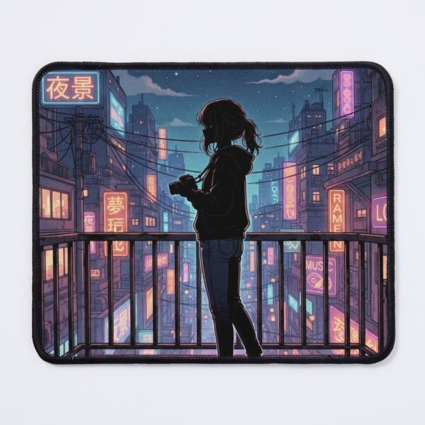 Item preview, Lo-Fi Neon Tokyo Night – Aesthetic Anime Girl Silhouette designed and sold by everyone cloth house.