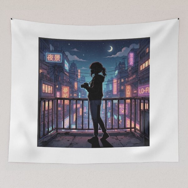 Item preview, Lo-Fi Neon Tokyo Night – Aesthetic Anime Girl Silhouette designed and sold by everyone cloth house.