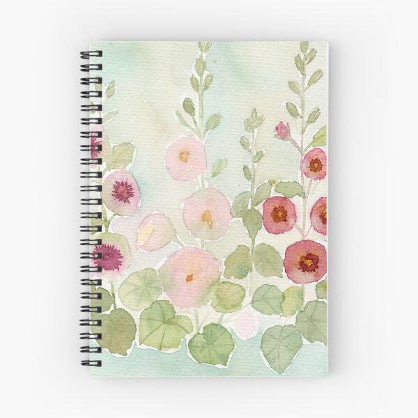 Item preview, Watercolor Hollyhock Garden Floral Art designed and sold by Rachel Clark Fluid Arts.