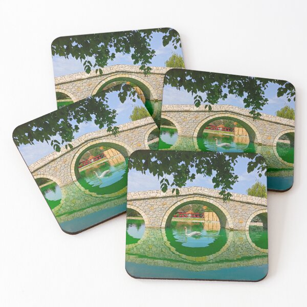 Item preview, White swan under the arch bridge is floating on the calm lake  designed and sold by Levorr.