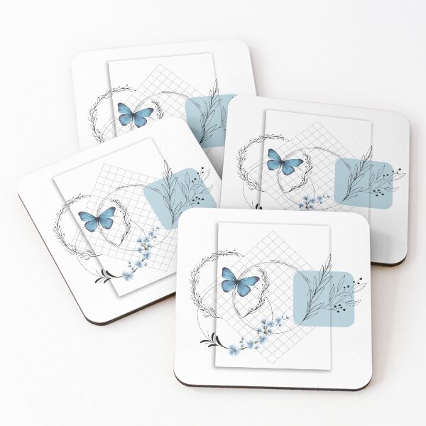 Item preview, Minimalist Blue Butterfly with Botanical Line Art & Grid designed and sold by Verantia.