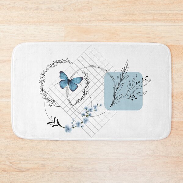 Item preview, Minimalist Blue Butterfly with Botanical Line Art & Grid designed and sold by Verantia.