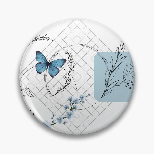 Item preview, Minimalist Blue Butterfly with Botanical Line Art & Grid designed and sold by Verantia.