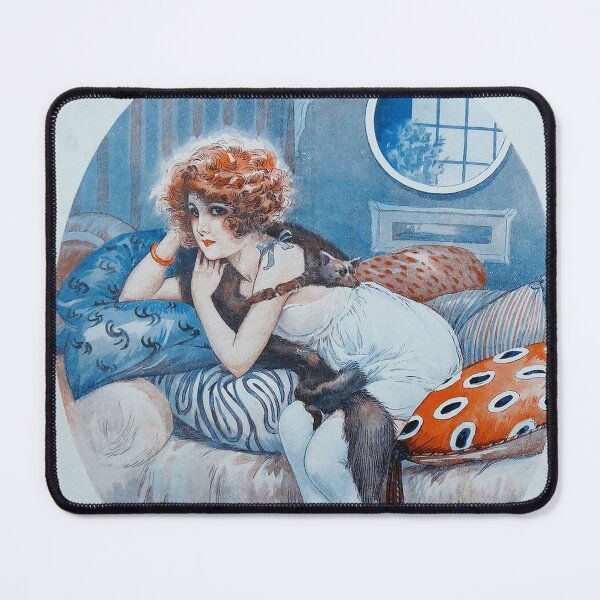 Item preview, Vintage French Fashion Wall Art, 1920s Woman with Cat Illustration, Art Deco Print designed and sold by RickE.