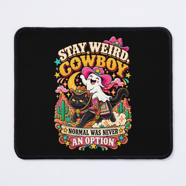 Item preview, Stay Weird Cowboy – Funny Ghost Cat Retro Western designed and sold by Kawaii-n-Spice.
