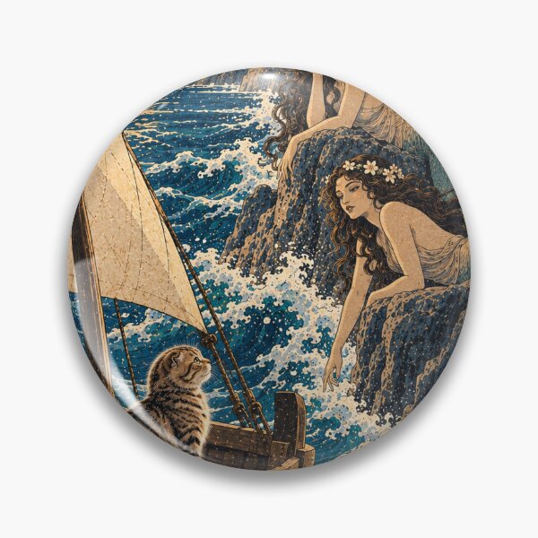Item preview, The Odyssey Sirens – Greek Mythology Cat & Japanese Woodblock Art designed and sold by NoodlesTheCat.