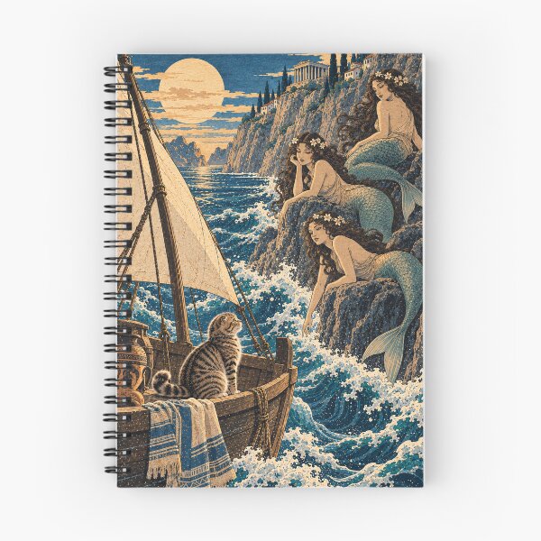 Item preview, The Odyssey Sirens – Greek Mythology Cat & Japanese Woodblock Art designed and sold by NoodlesTheCat.