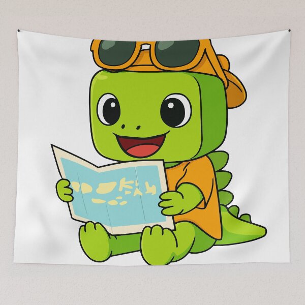 Item preview, Cute Cartoon Dinosaur Tourist Reading a Map with Travel Hat and Sunglasses designed and sold by merona-design.