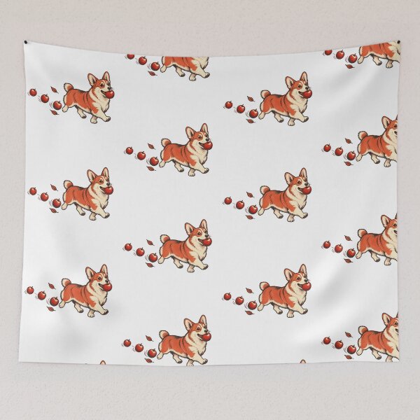 Item preview, Corgi Apple Thief with Rolling Apples – Vintage Risograph Fall Dog Art designed and sold by Jaani-T.