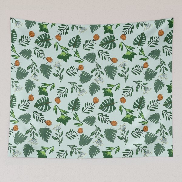Item preview, Tropical Botanical Seamless Pattern with Monstera Leaves and Orange Flowers designed and sold by ChaReePat.