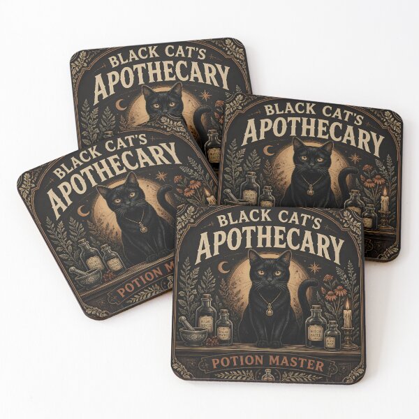 Artikelvorschau, Black Cat's Apothecary Zaubertrankmeister Halloween Vintage Apothekenetikett entworfen und verkauft von RoyesButler.