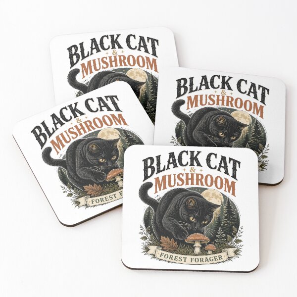 Item preview, BLACK CAT & MUSHROOM Forest Forager Halloween Vintage Screen Print designed and sold by LiviuGligoros.