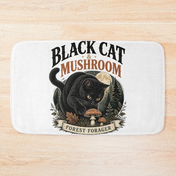 Item preview, BLACK CAT & MUSHROOM Forest Forager Halloween Vintage Screen Print designed and sold by LiviuGligoros.