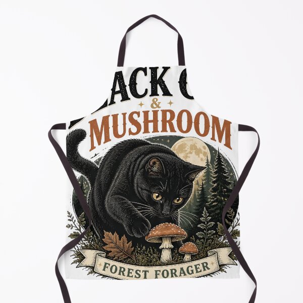Item preview, BLACK CAT & MUSHROOM Forest Forager Halloween Vintage Screen Print designed and sold by LiviuGligoros.