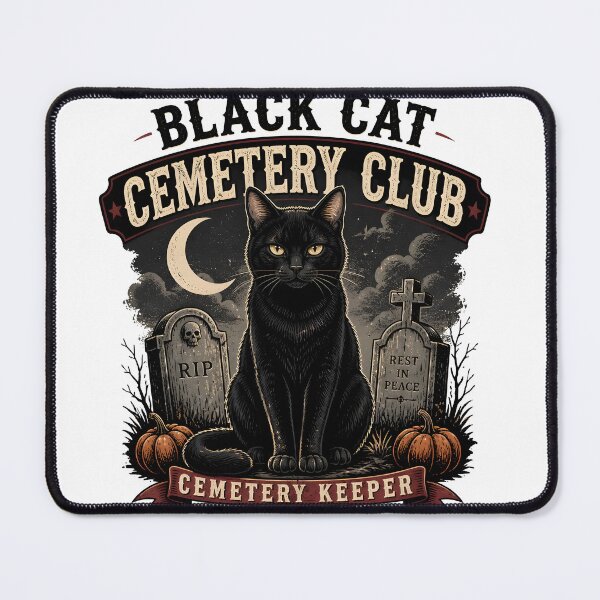 Item preview, BLACK CAT CEMETERY CLUB Cemetery Keeper Halloween Vintage Screen Print designed and sold by BernoNickel.