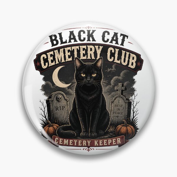 Artikelvorschau, BLACK CAT CEMETERY CLUB Friedhofswärter Halloween Vintage Siebdruck entworfen und verkauft von BernoNickel.