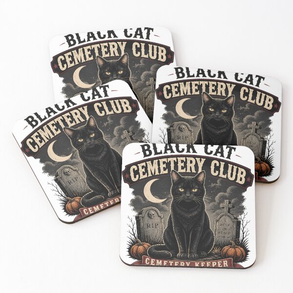 Item preview, BLACK CAT CEMETERY CLUB Cemetery Keeper Halloween Vintage Screen Print designed and sold by BernoNickel.