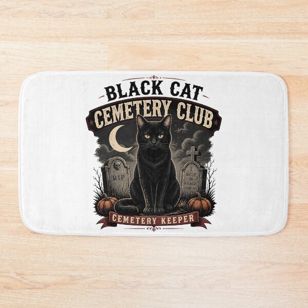 Item preview, BLACK CAT CEMETERY CLUB Cemetery Keeper Halloween Vintage Screen Print designed and sold by BernoNickel.