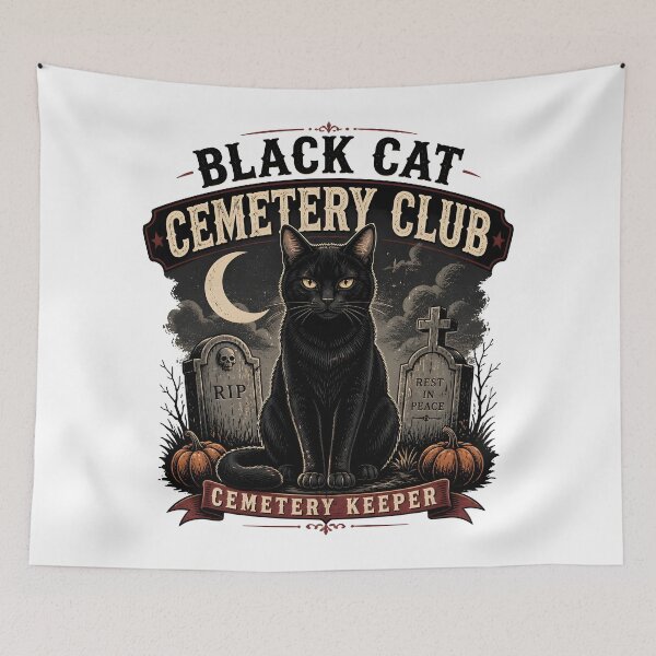 Item preview, BLACK CAT CEMETERY CLUB Cemetery Keeper Halloween Vintage Screen Print designed and sold by BernoNickel.